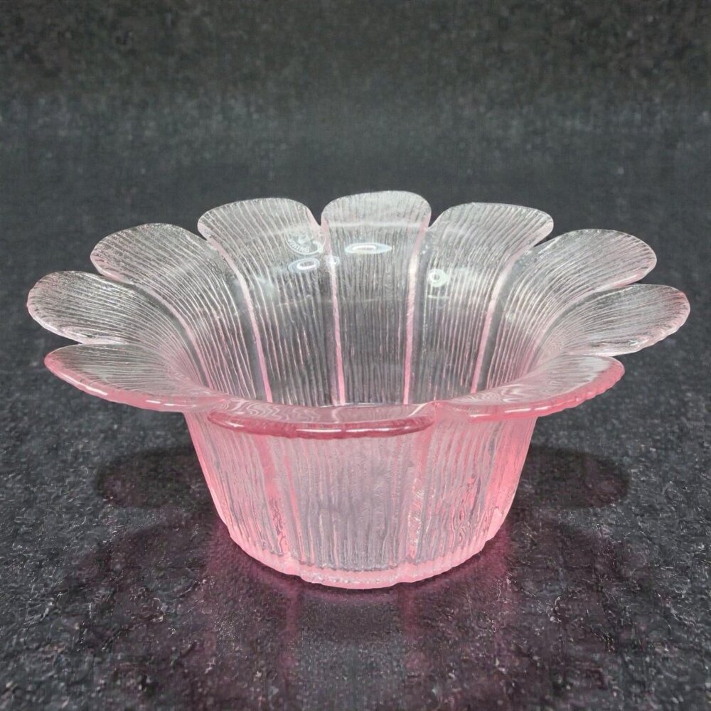 VIKING GLASS Dalzell Pink Ice Glimmer 7inch Bowl Dish With Original Sticker VTG‎